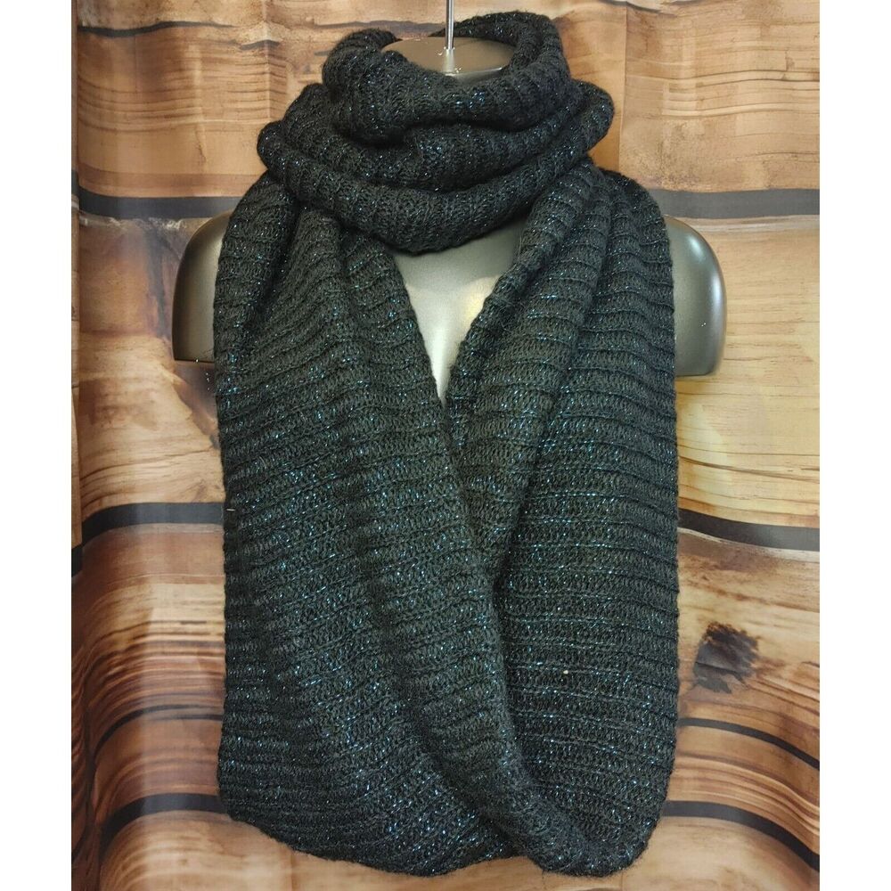 Mossimo Black Blue Sparkle Whimsigoth Infinity Wrap Scarf Knit Warm Fall Harvest